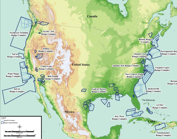 The rectangles represent active war game zones. In U.S. military history, this massive of a war game is unprecedented both in length and scope.